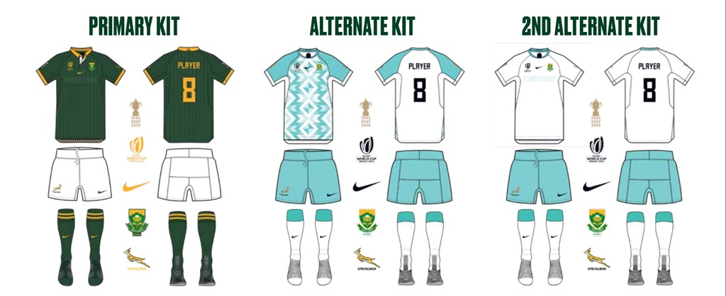 Springboks' 2023 Rugby World Cup kits.