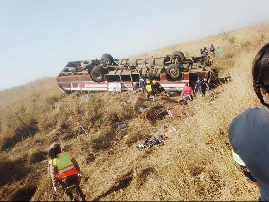 The scene where five pupils died when the bus overturned.