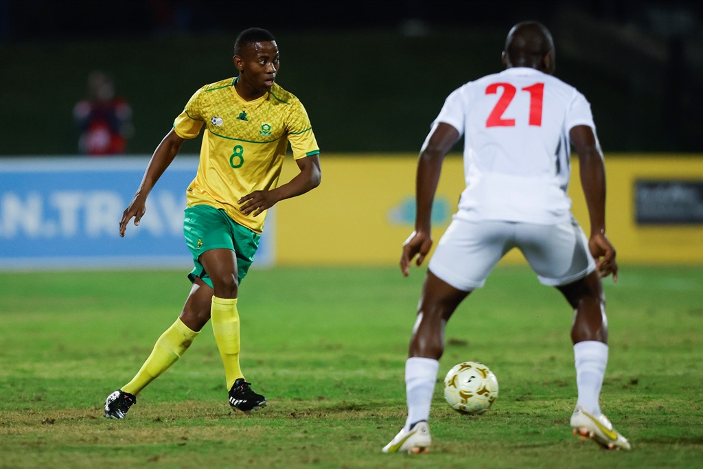 DURBAN, SOUTH AFRICA - JULY 11: Thabo Cele of South Africa and Sifiso Matse of Eswatini during the 2023 COSAFA Cup match between South Africa and Eswatini at Princess Magogo Stadium on July 11, 2023 in Durban, South Africa. (Photo by Rogan Ward/Gallo Images)