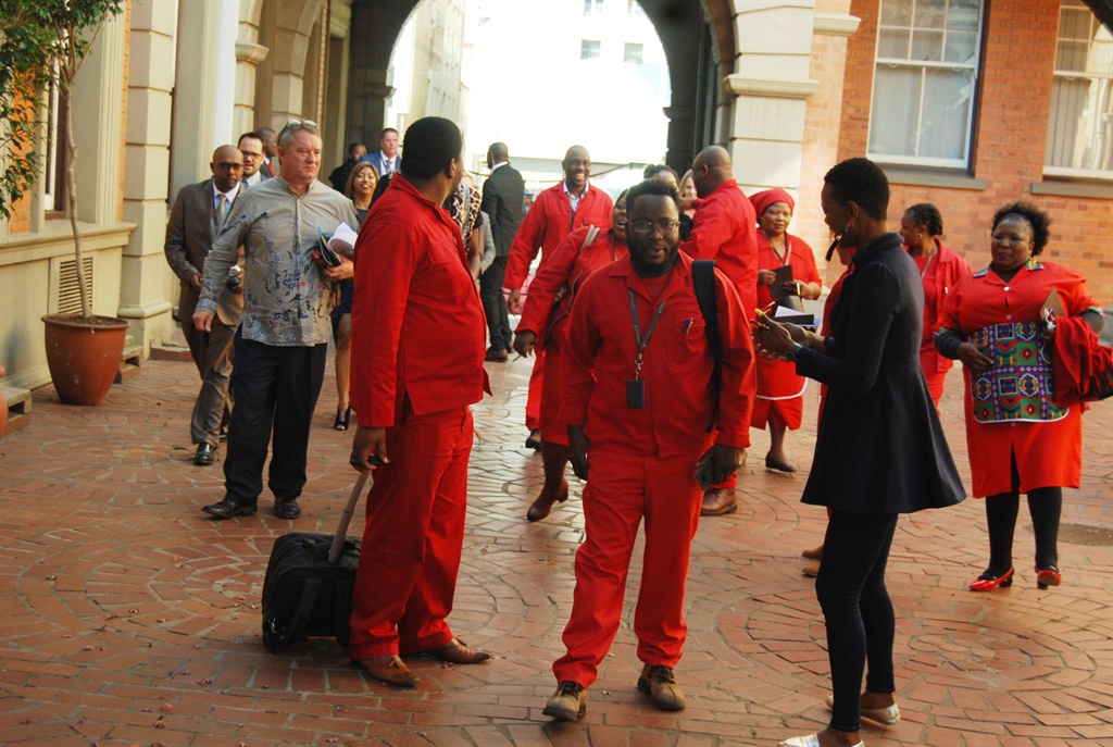 1-2 Members of the opposition in KZN parliament from the DA and EFF led by Vusi Khoza of EFF  walk out at the legislature in Pietermaritzburg.

Photo by Phumlani Thabethe
