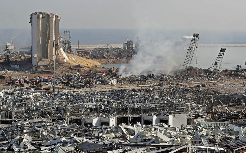The aftermath of yesterday's blast is seen at the port of Lebanon's capital Beirut, on August 5, 2020.
