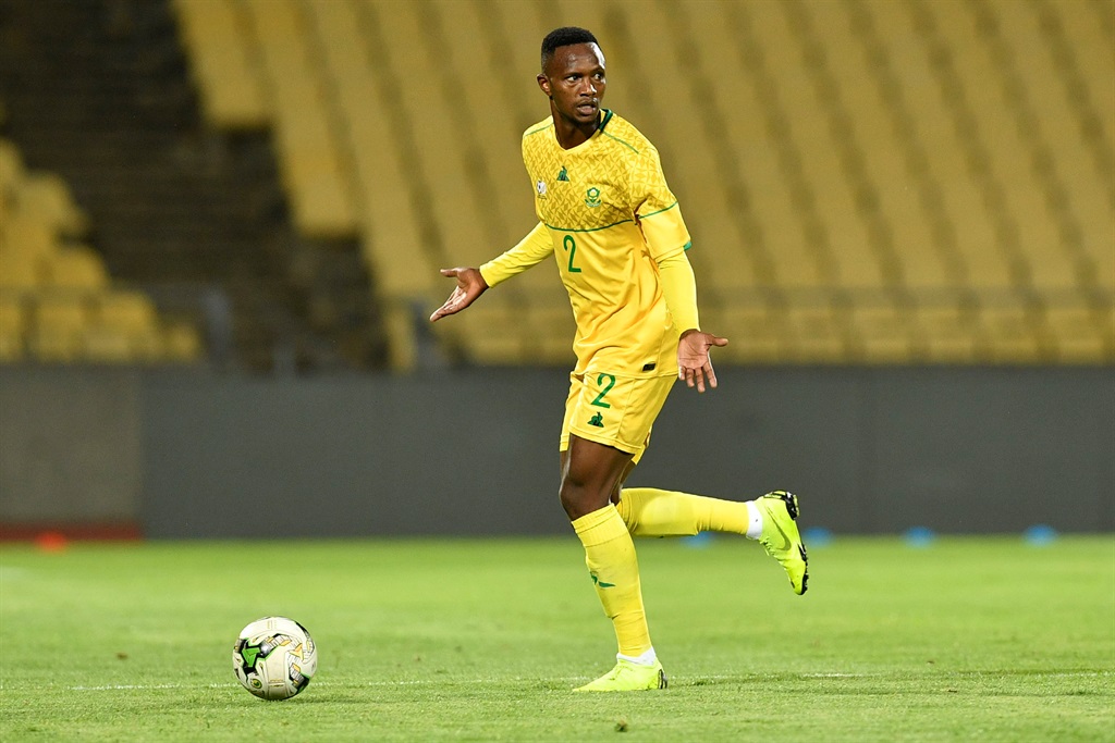 Thibang Phete of South Africa during the International Friendly match between South Africa and Namibia at Royal Bafokeng Stadium on October 08, 2020 in Rustenburg, South Africa.Bafana Bafana returns to the field for the first time this year hosting neighbours Namibia post Covid 19 sport regulations in South Africa. 