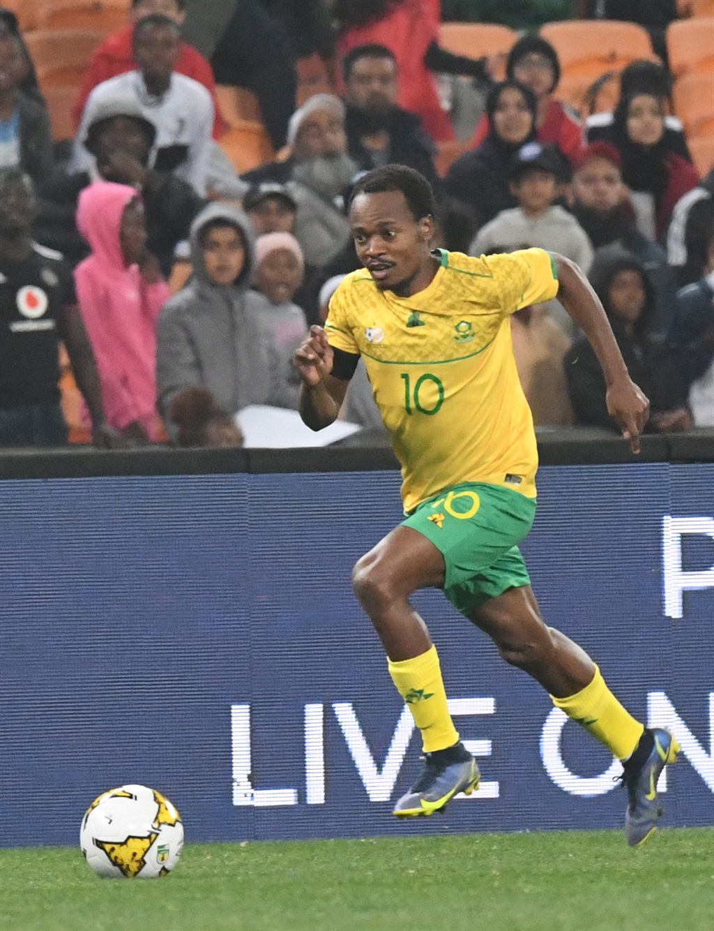 JOHANNESBURG, SOUTH AFRICA - JUNE 17:  Percy Tau of South Africa during the Africa Cup of Nations, Qualifier match between South Africa and Morocco at FNB Stadium on June 17, 2023 in Johannesburg, South Africa. (Photo by Sydney Seshibedi/Gallo Images)