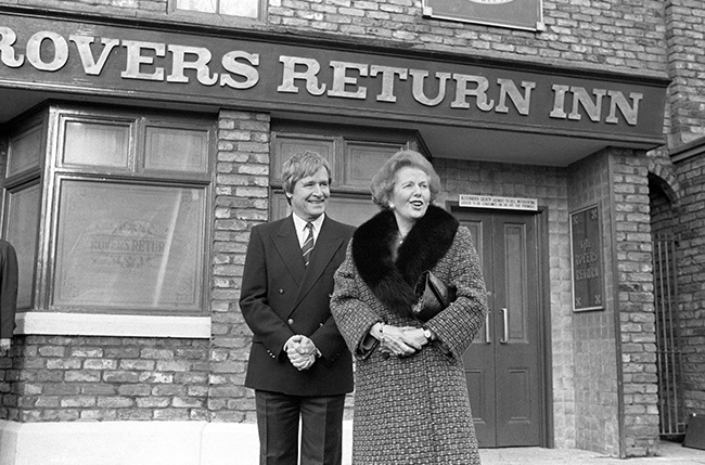 Prime Minister Margaret Thatcher outside the Rover