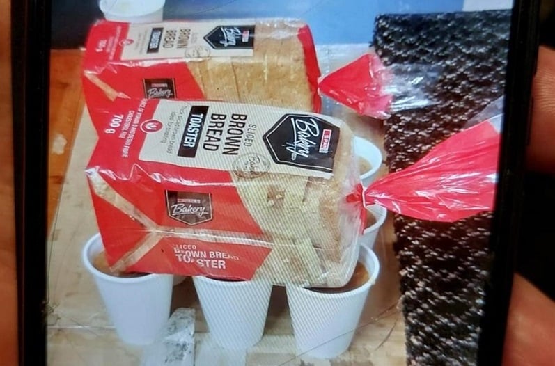 This is the brown bread and soup the accused have been eating for the past two weeks. (Supplied)