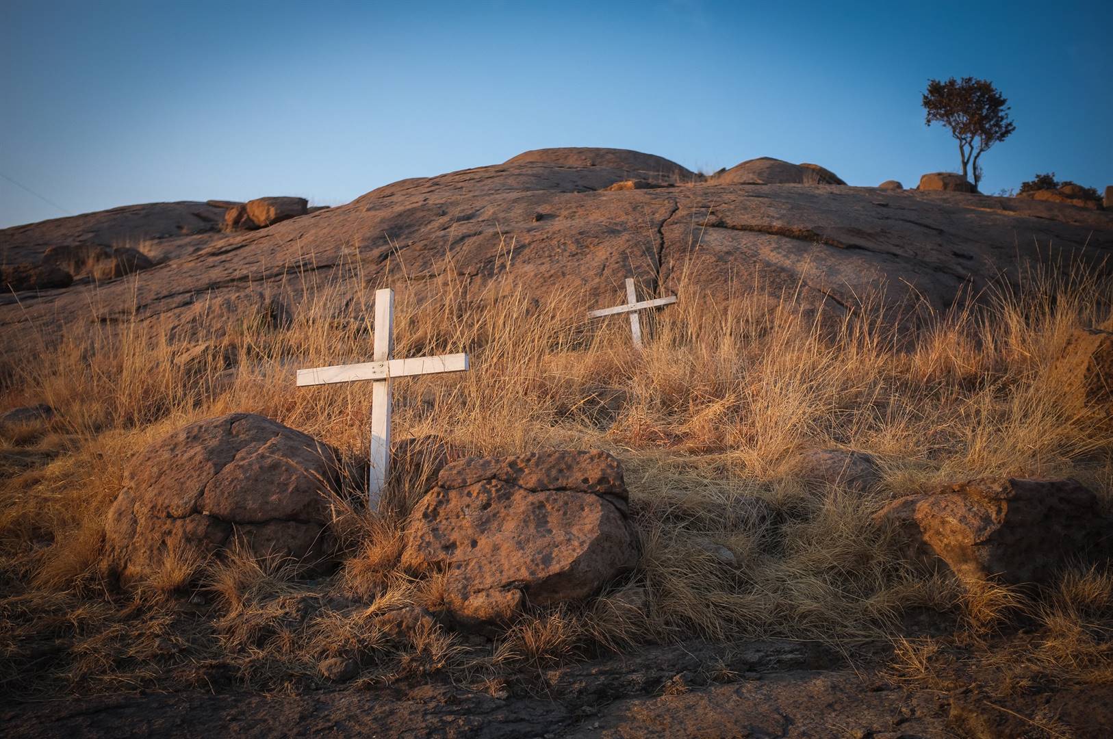 Crosses for those who died in the Marikana tragedy. Photo: Getty Images