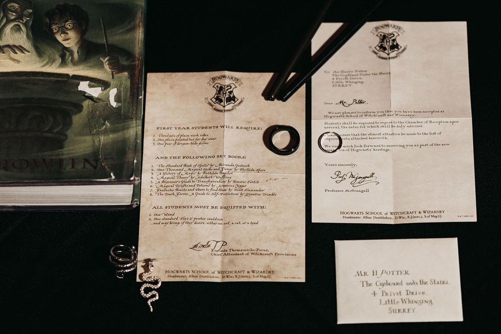 Harry Potter themed items at the wedding) After sp