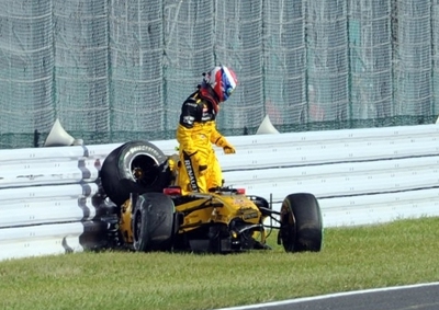 CRASH: Renault's Russian rookie Vitaly Petrov has been handed a five-place grid penalty 