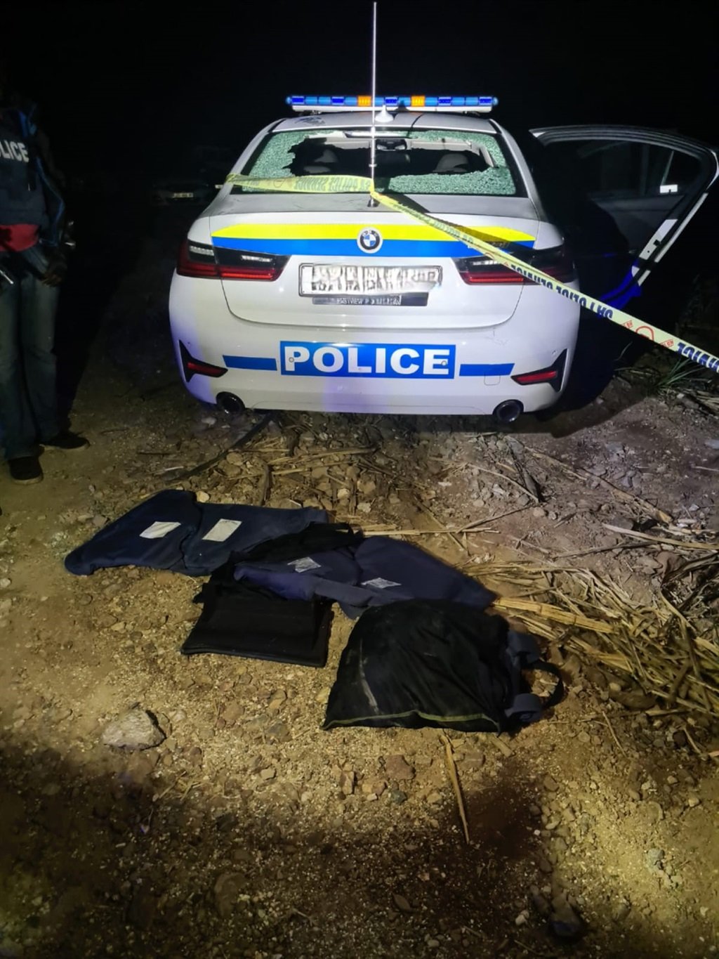 A police vehicle that was used by alleged police officers found with rifles and explosives.