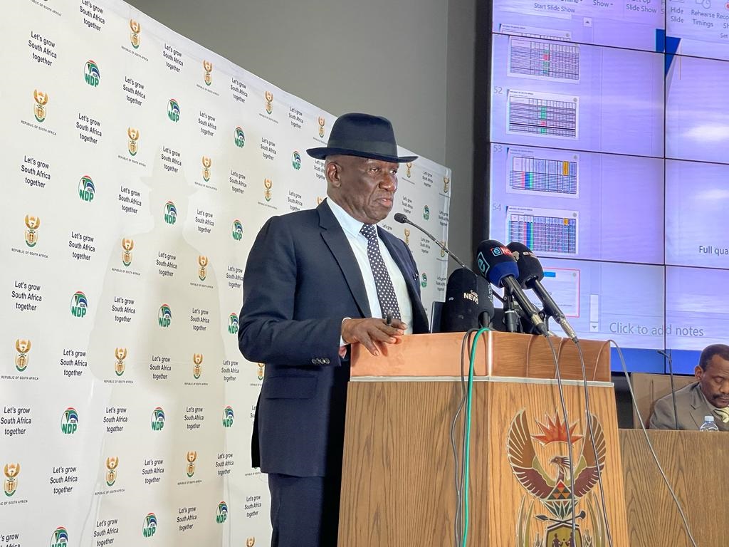 Police Minister Bheki Cele releasing the crime statistics report in Tshwane on Friday. Photo by Kgalalelo Tlhoaele 