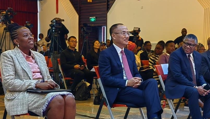 From left: ANC first deputy secretary-general Maropene Ramokgopa, China Ambassador Chen Xiaodong, and ANC secretary-general Fikile Mbalula at the Chinese embassy in Pretoria.