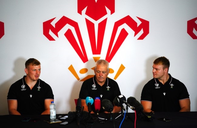 Wales head coach Warren Gatland (centre) with co-captains Jac Morgan (left) and Dewi Lake (Getty Images)