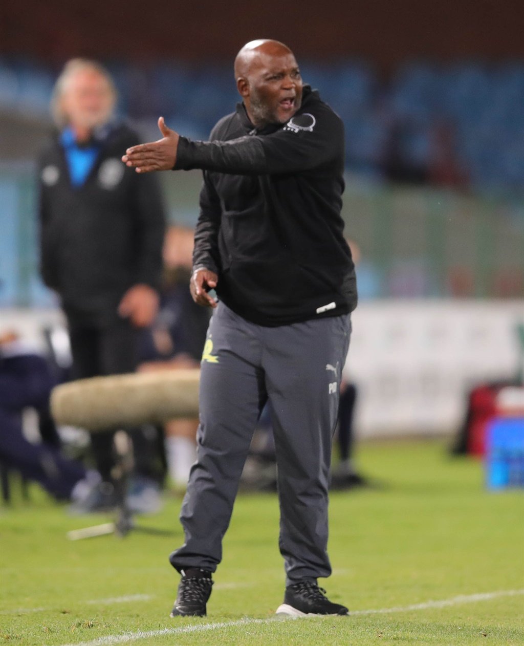 Pitso Mosimane, coach of Mamelodi Sundowns reacts during the Absa Premiership 2019/20 match between Cape Town City and Mamelodi Sundowns at Loftus Versfeld Stadium on Monday. ©Samuel Shivambu/BackpagePix