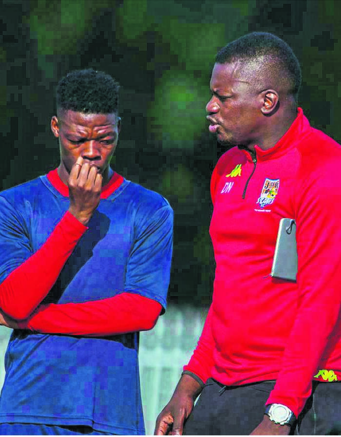 Thabang Tladi and his coach Nditsheni Nemasisi (right) has vowed that JDR Stars will fight in their first season in the NFD.Photo by Supplies