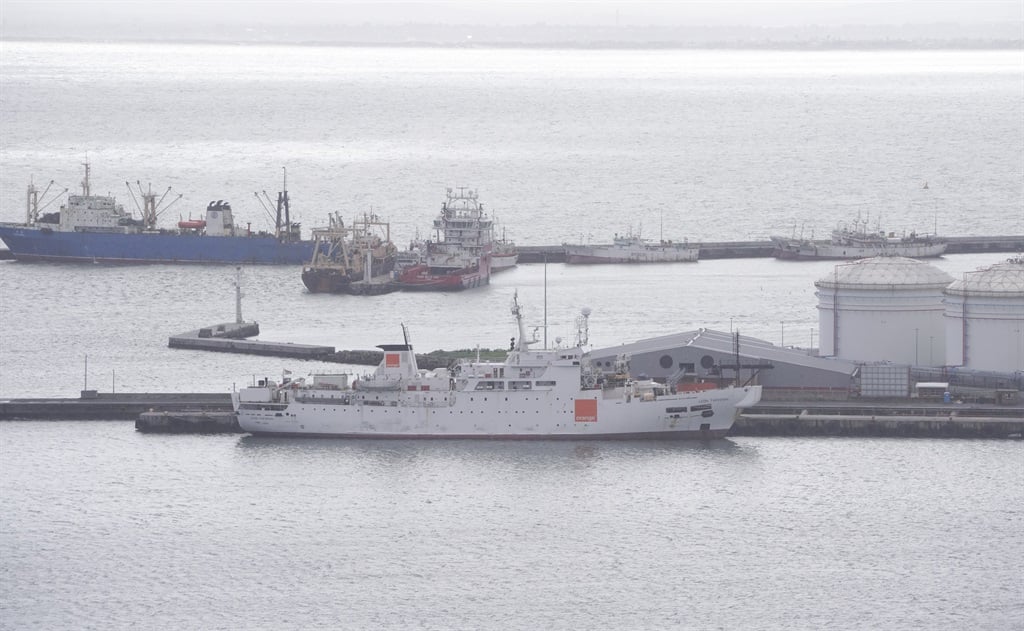 The Léon Thévenin cable-laying vessel docked in the Port of Cape Town.