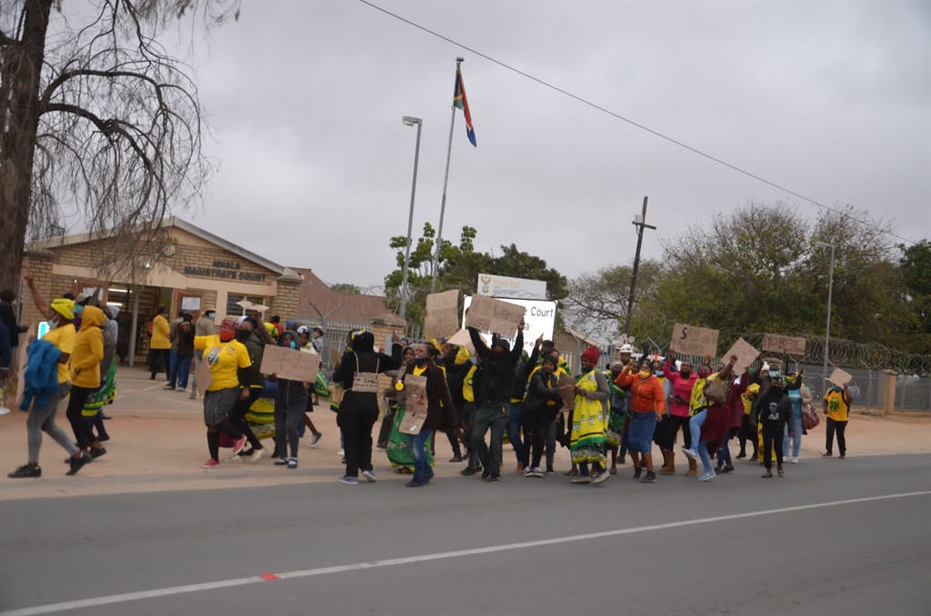 Protestors outside Mhala Magistrates Court opposing bail against rape suspect. 
 Photos by Oris Mnisi