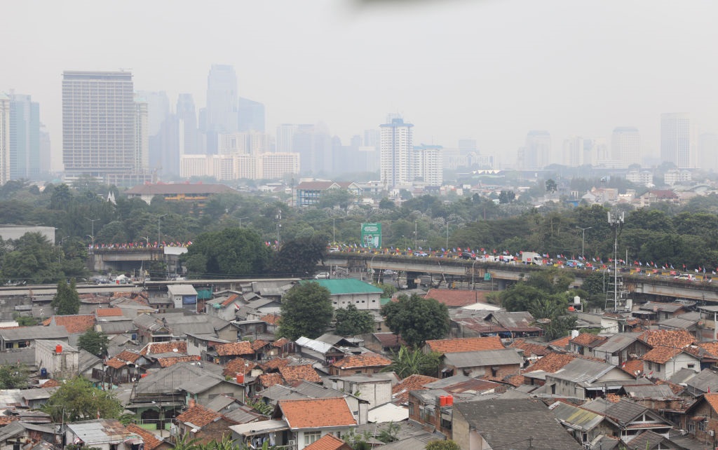 Buildings are shrouded in thick smog on 21 August, 2023 in Jakarta, Indonesia.