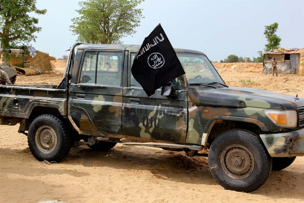 A vehicle allegedly belonging to the Islamic State group in West Africa (ISWAP) is seen in Baga. 