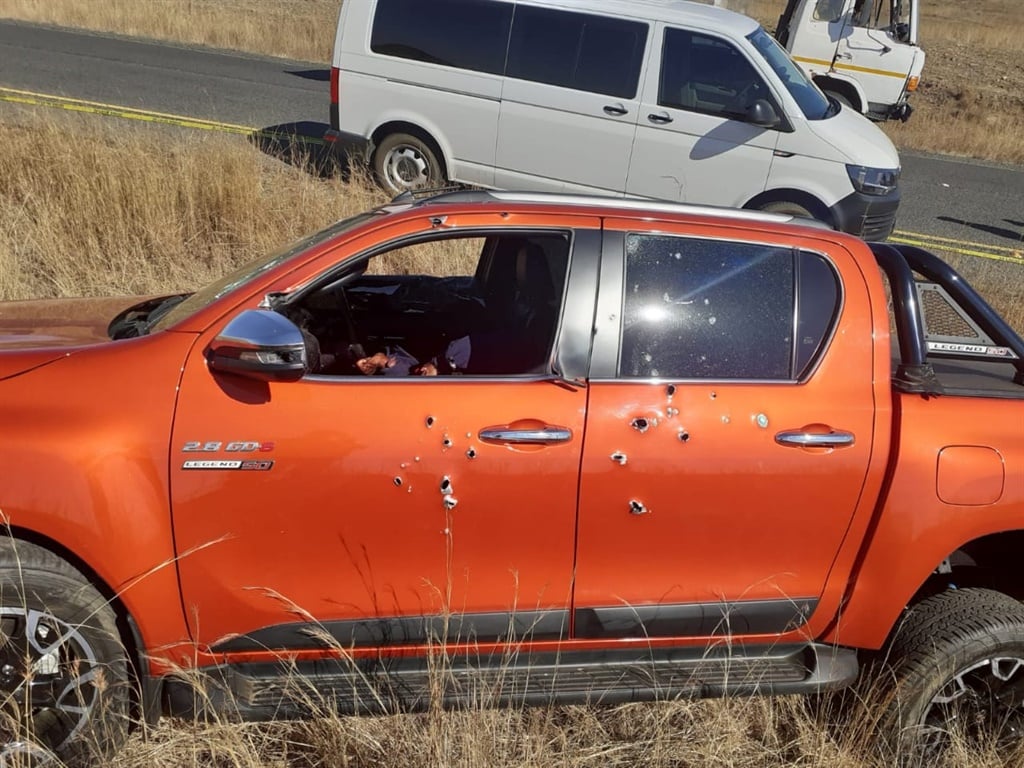 Taxi boss Moses Mncube's 4x4 was left with bullet holes. Photo supplied