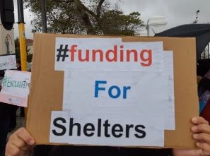 Protest for shelter funding outside parliament on Friday. Photo by Jenni Evans