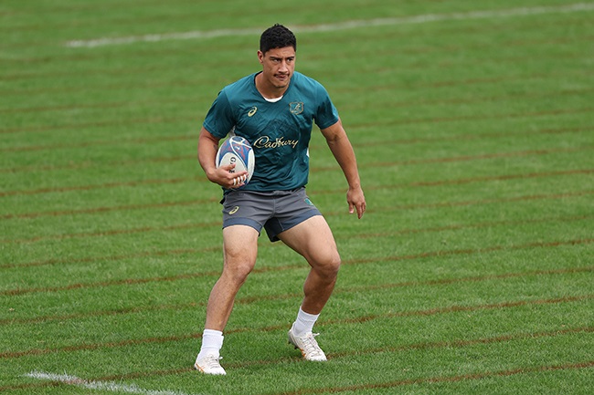 Lalakai Foketi during a Wallabies training session at Stade Roger Baudras in Saint-Etienne, France on 21 September 2023. (Photo by Chris Hyde/Getty Images)