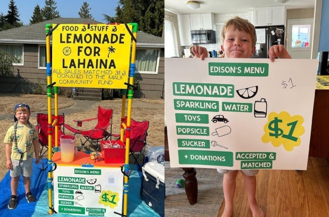 Edison Juel opened a lemonade stand to help the victims of the Maui wildfires. (PHOTO: Instagram/@amijean2)