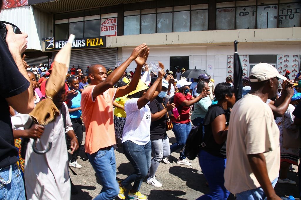 Large group of protesters in Alexandra