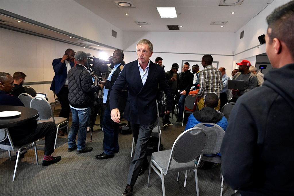 Stuart Baxter leaves the Bafana Bafana press conference at The Terrace Room, Killarney Country Club on August 2 2019 in Johannesburg, after resigning as Bafana Bafana head coach. Picture: Lefty Shivambu/Gallo Images/Getty Images