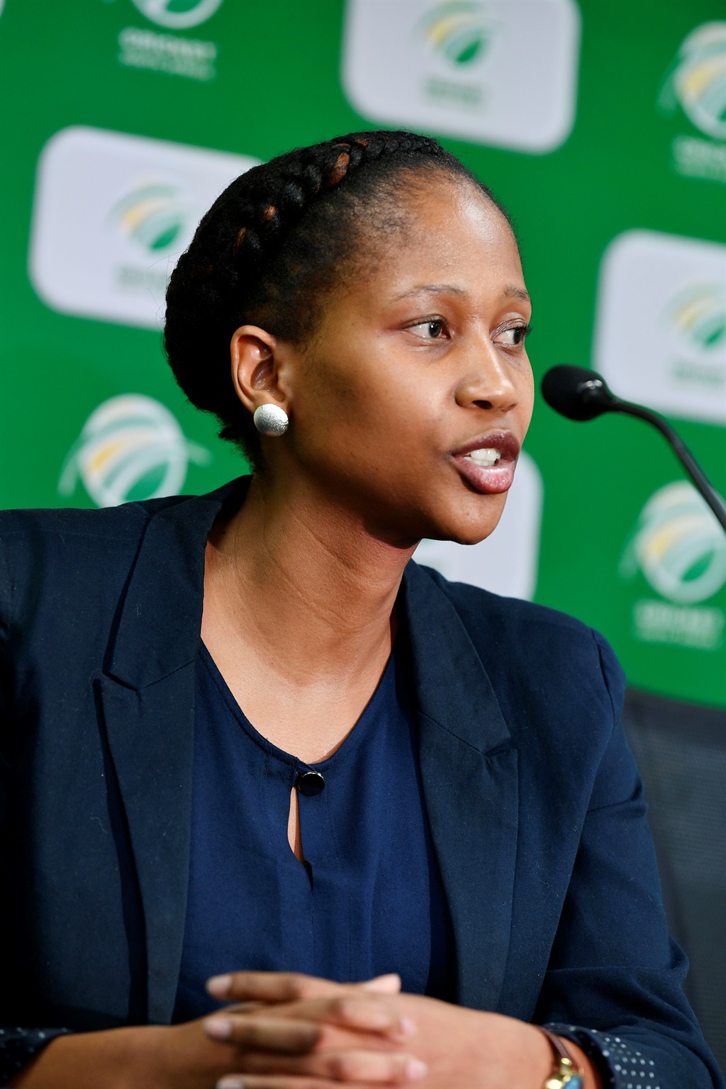 CSA Acting Chief Financial Officer, Ziyanda Nkuta during the CSA media briefing at CSA Head Office on April 12, 2019 in Johannesburg, South Africa. 