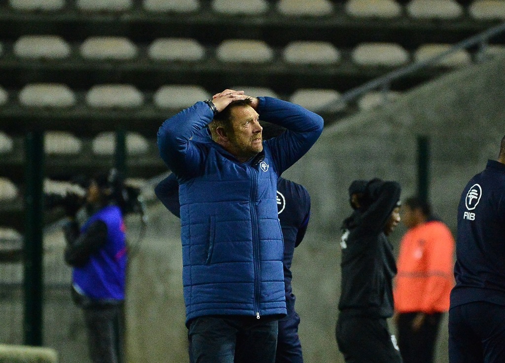 Eric Tinkler (Head Coach) of Cape Town City FC reacts during the DStv Premiership match between Cape Town City FC and Sekhukhune United at Athlone Stadium on August 23, 2023 in Cape Town, South Africa. 