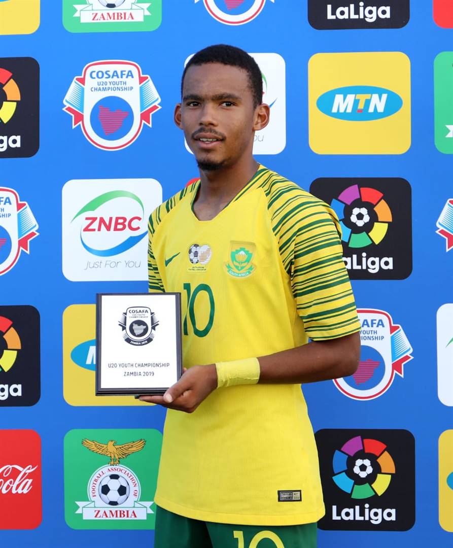 Top dog Oswin Appollis of Amajita was the Man of the Match at the 2019 COSAFA Uunder 20 Cup clash against Mauritius in Lusaka. Picture: bACKPAGEPIX