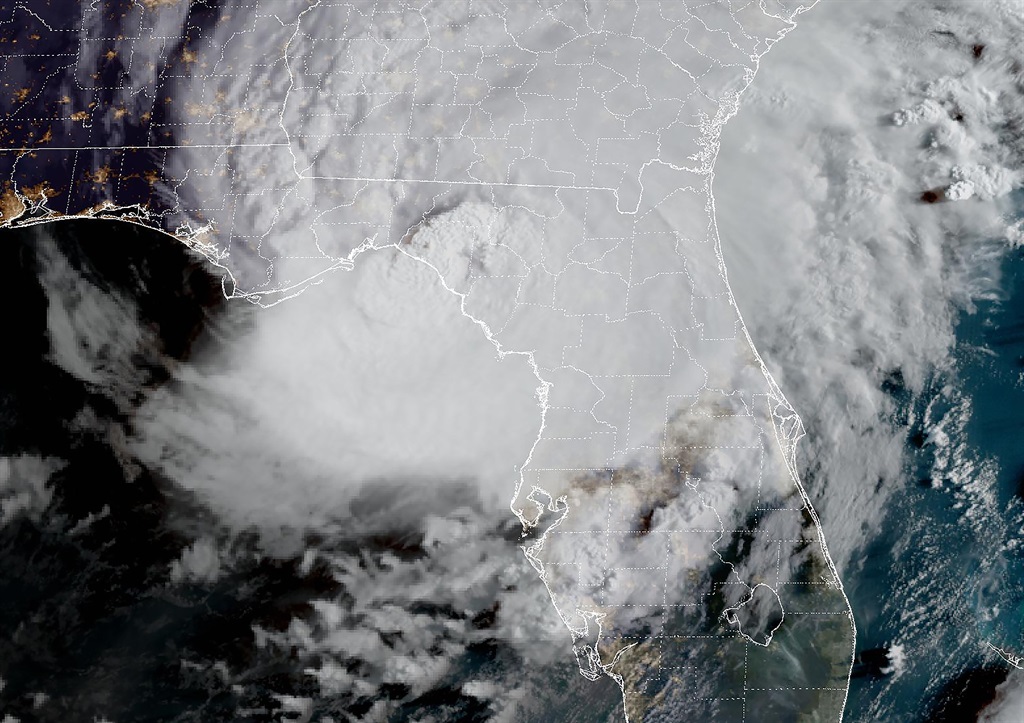 This image obtained from the National Oceanic and Atmospheric Administration (NOAA), shows Hurricane Idalia making landfall in Florida on 30 August 2023, at 12h01UTC.