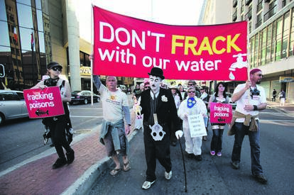 Members of the Climate Justice Campaign and Earthlife Africa take to the streets of Cape Town to protest against Shell’s fracking plans in the Karoo PHOTO: Gallo Images