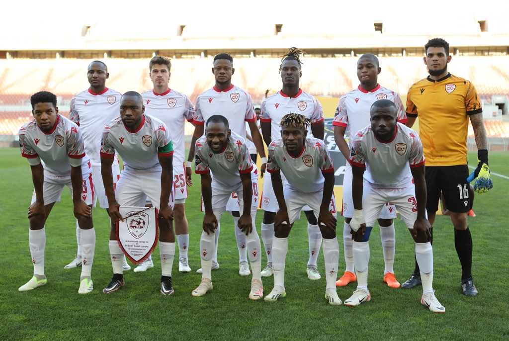 POLOKWANE, SOUTH AFRICA - SEPTEMBER 16: Sekhukhune United team photo during the CAF Confederation Cup, 2nd preliminary round - leg 1 match between Sekhukhune United and Saint Eloi Lupopo at Peter Mokaba Stadium on September 16, 2023 in Polokwane, South Africa. (Photo by Philip Maeta/Gallo Images)