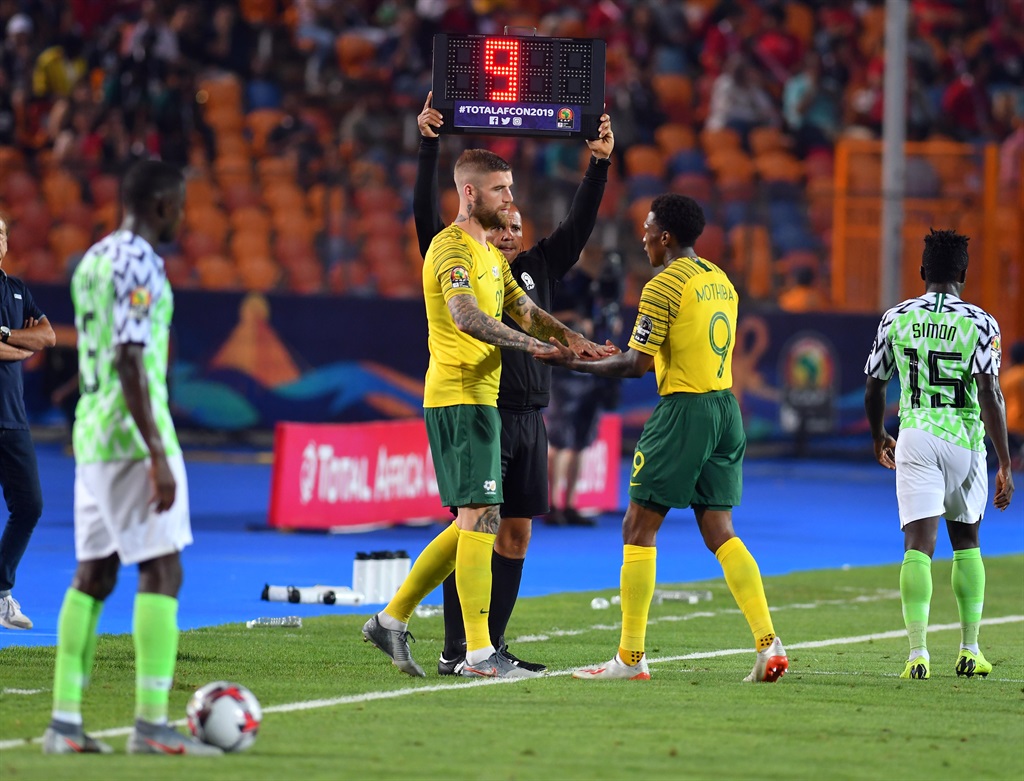 Lebo Mothiba of South Africa and Lars Veldwijk substitutes during the African Cup of Nations, Quarter Final match between Nigeria and South Africa at Cairo International Stadium on July 10, 2019 in Cairo, Egypt.