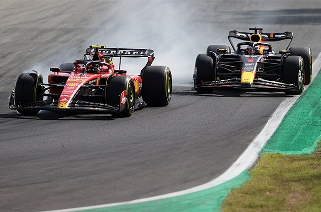 Max Verstappen (Red Bull) and Carlos Sainz (Ferrari): 2023 Italian Grand Prix, Lap 15, Turn 1