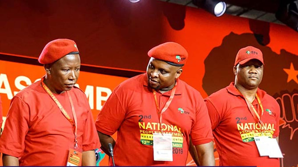 A file picture of EFF president, Julius Malema, along with his deputy, Floyd Shivambu and secretary-general Marshall Dlamini. 