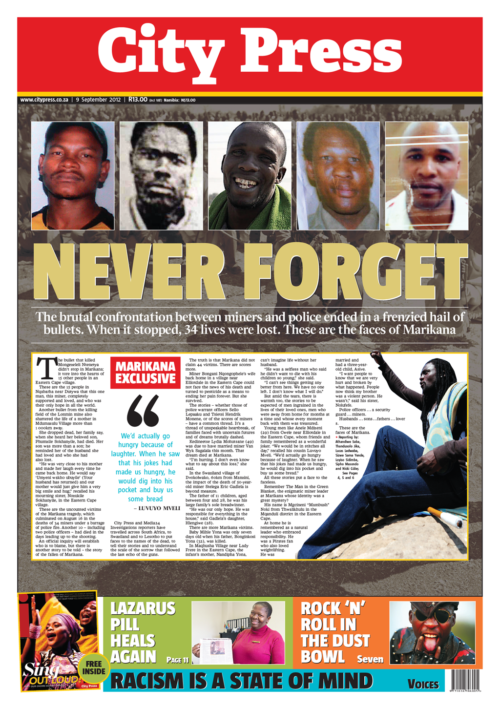 City Press's front page in early September 2012.