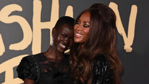Adut Akech and Naomi Campbell attend Fashion For Relief London 2019 at The British Museum on September 14
