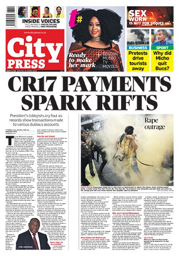 City Press front page, August 18 2019