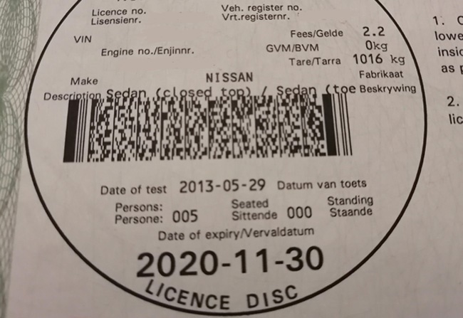 vehicle licence disc