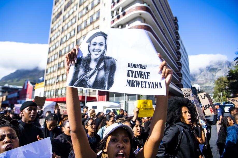 Capetonians protest against gender-based violence after the murder of student Uyinene Mrwetyana in September 2019.