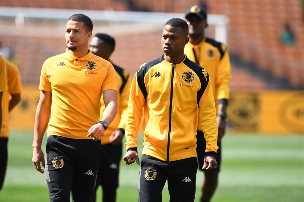 Yusuf Maart and Ashley Du Preez during the MTN8 semi final, 1st leg match between Kaizer Chiefs and Mamelodi Sundowns at FNB Stadium on September 02, 2023 in Johannesburg, South Africa. 