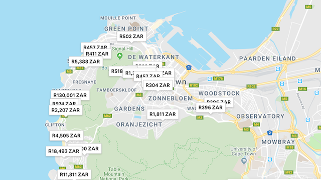 AirBnb listings in Cape Town
