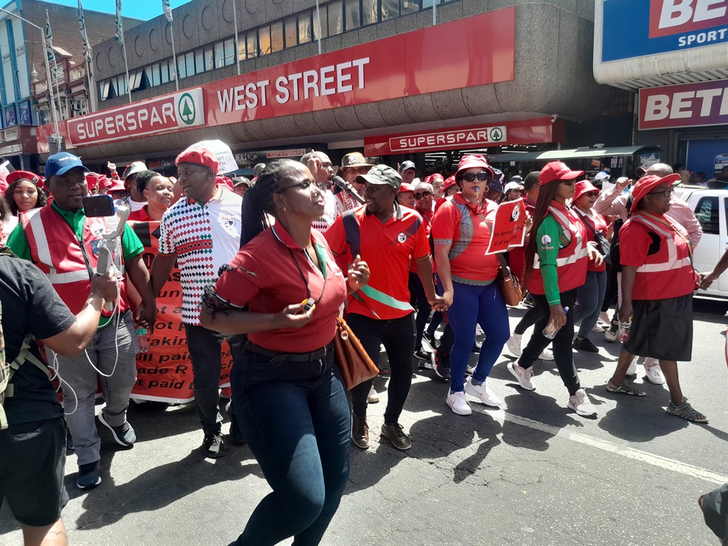 Sadtu members marching through the Durban CBD.  Photo by Mbali Dlungwana 