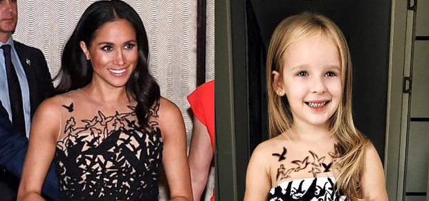Four-year-old Stefani Chaglar's remake of Duchess of Sussex’s black and white tulle bird dress  (Photo: Stefani Chaglar Instagram)