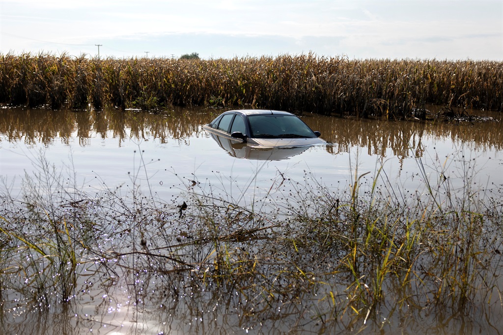 A car in a flooded area near the village of Itea near the town of Karditsa, after storm Daniel brought huge amounts of rainfall. 