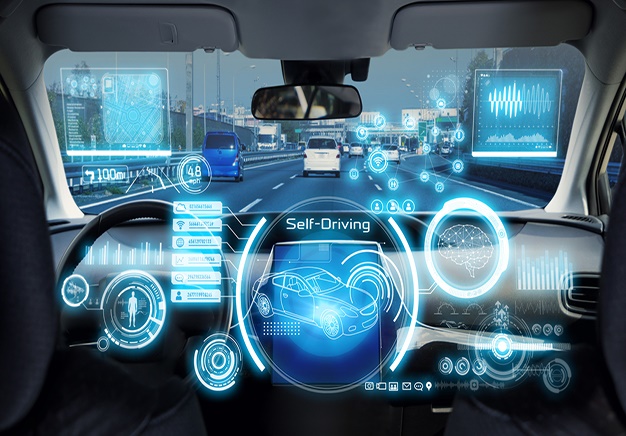 Cockpit of futuristic autonomous car.