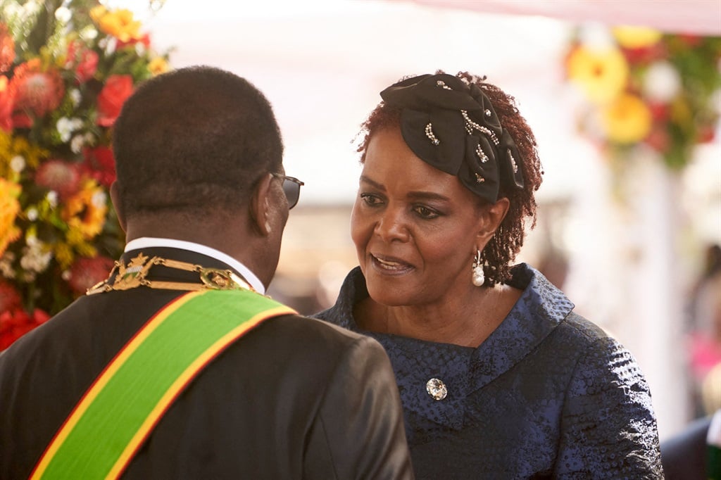 Former Zimbabwean First Lady Grace Mugabe (R) cong