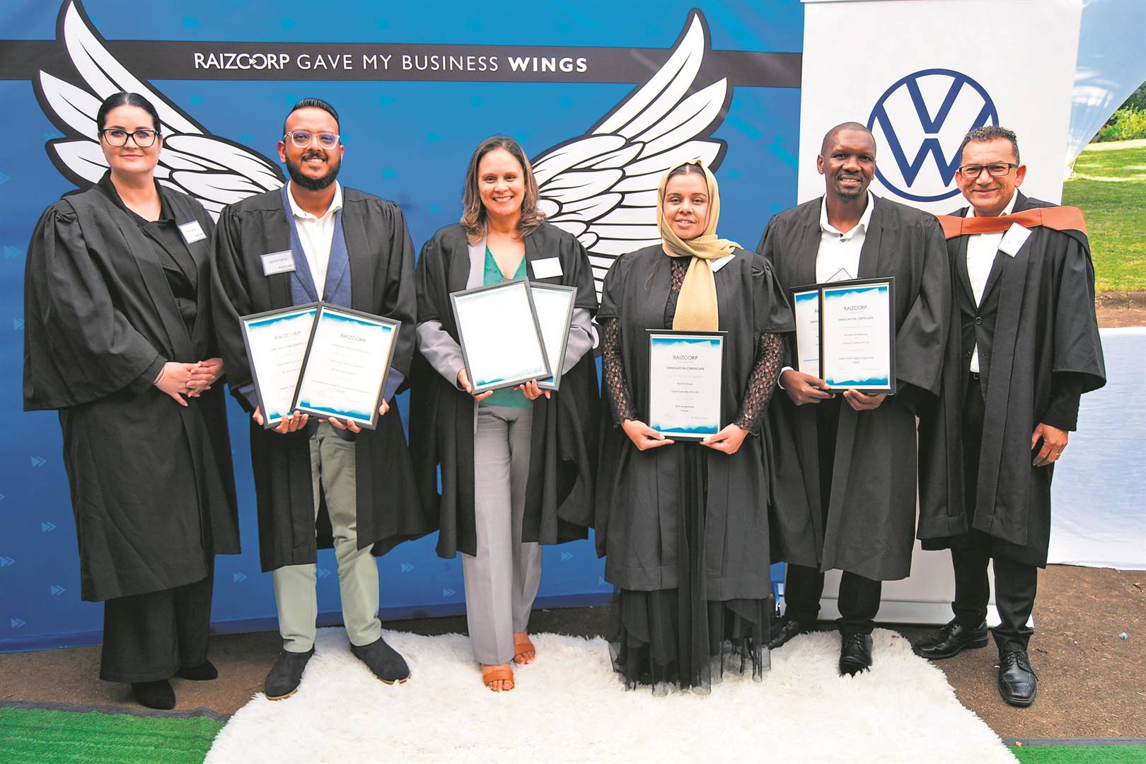 From left are Monique de Villiers (Raizcorp Personal, Marketing and Sales guide), Sashendrin Naidoo (BK Steel and Profiles), Claire Kivedo (Overall Events), Bashira Evans (Solar Projectiles), Monde Mhletywa (Anelisah Trading) and Vernon Naidoo (VW Community Trust Manager). 
